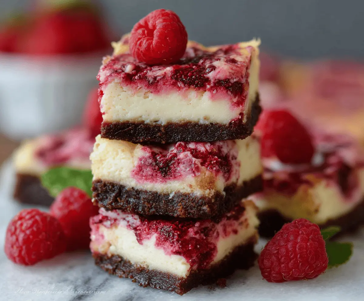 Delicious Raspberry Cheesecake Bars with a creamy texture and fresh raspberry topping