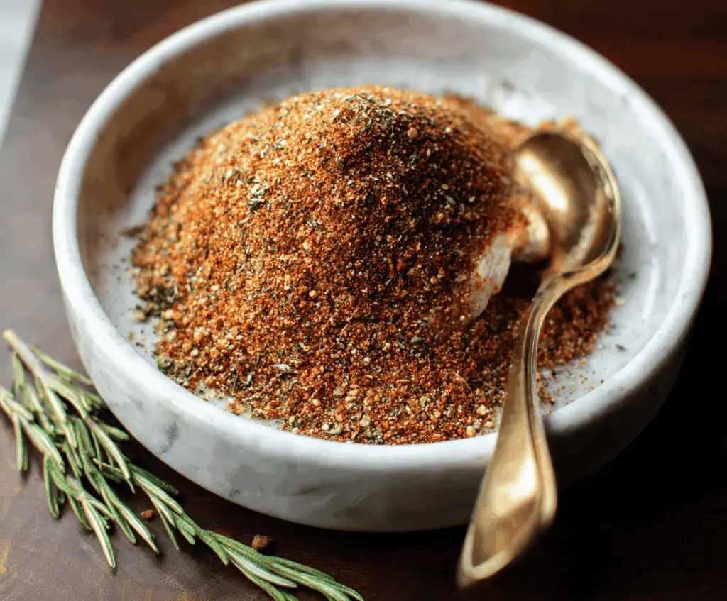 Close-up of seasoned turkey breast with a simple dry rub of herbs and spices.