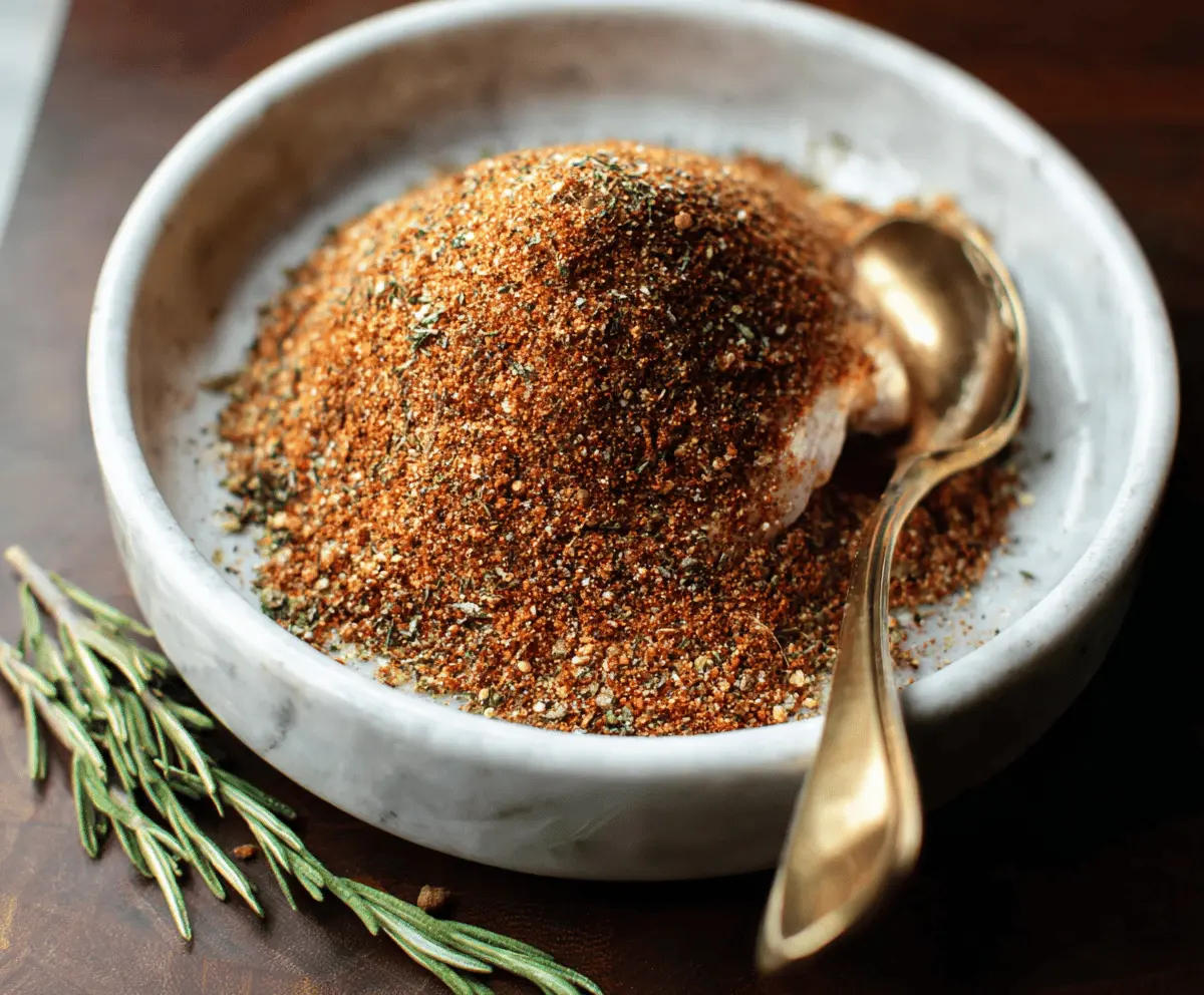 Close-up of seasoned turkey breast with a simple dry rub of herbs and spices.
