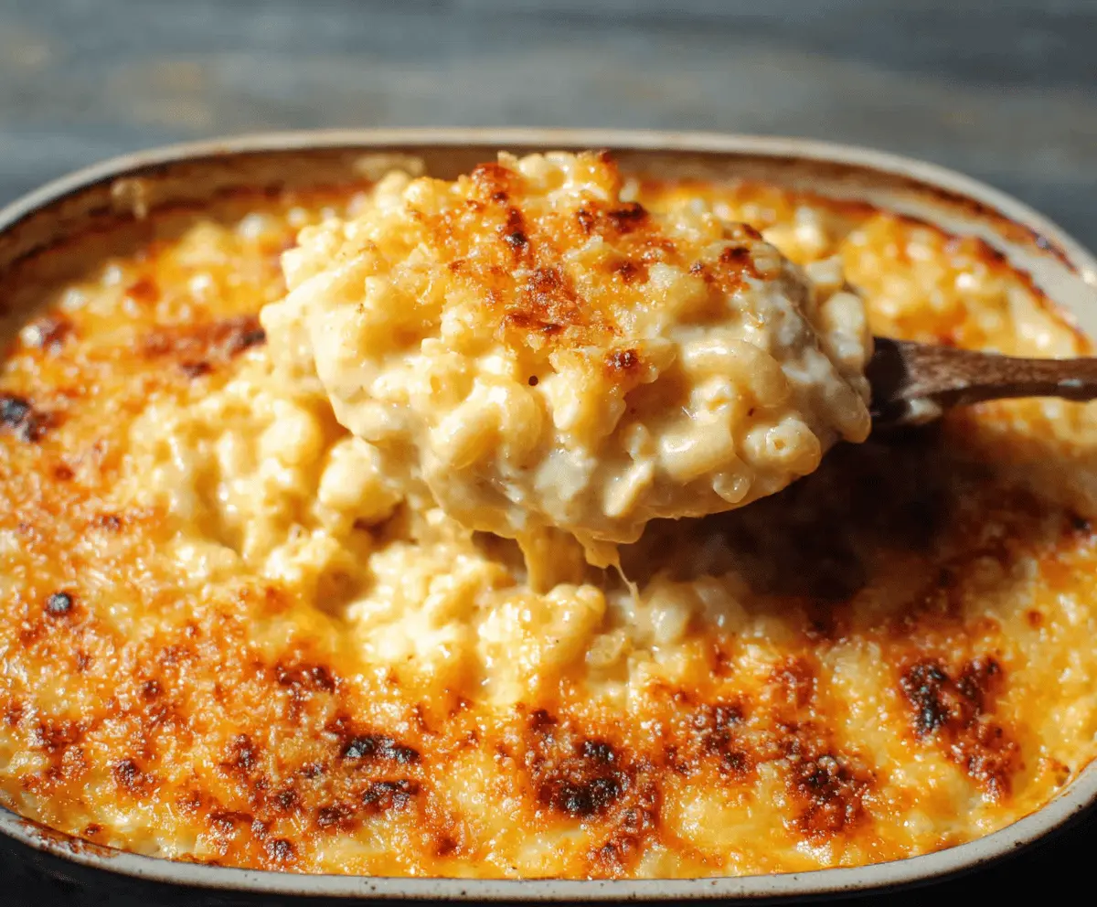 Creamy Southern Baked Mac and Cheese with golden crust, perfect comfort food.