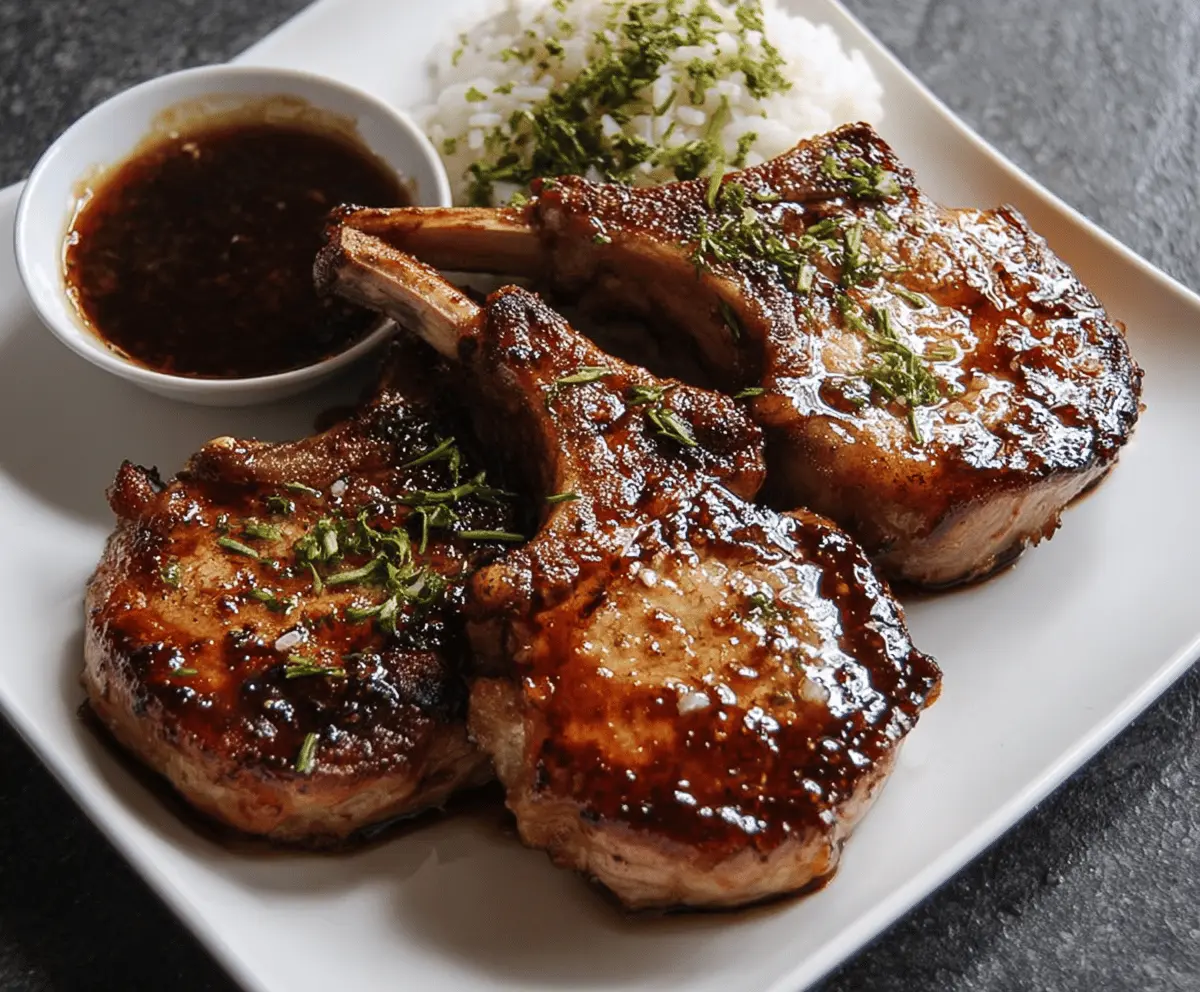 Delicious Teriyaki Pork Chops served on a plate with vegetables