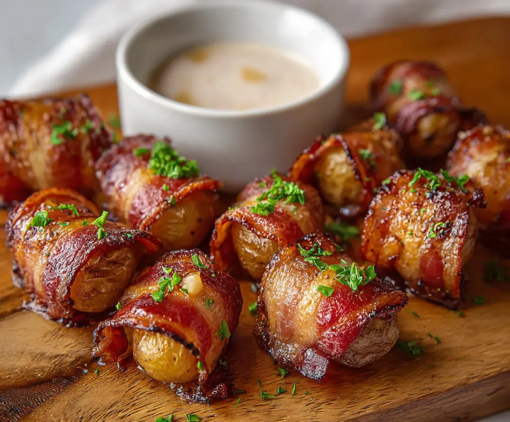 Delicious bacon-wrapped potato bites served as a savory appetizer.