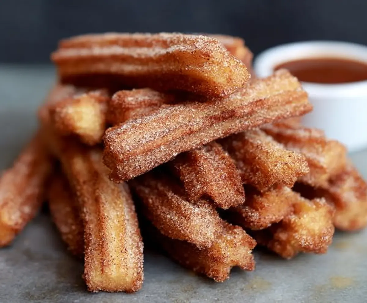 Delicious baked churro bites arranged on a plate with cinnamon sugar coating.