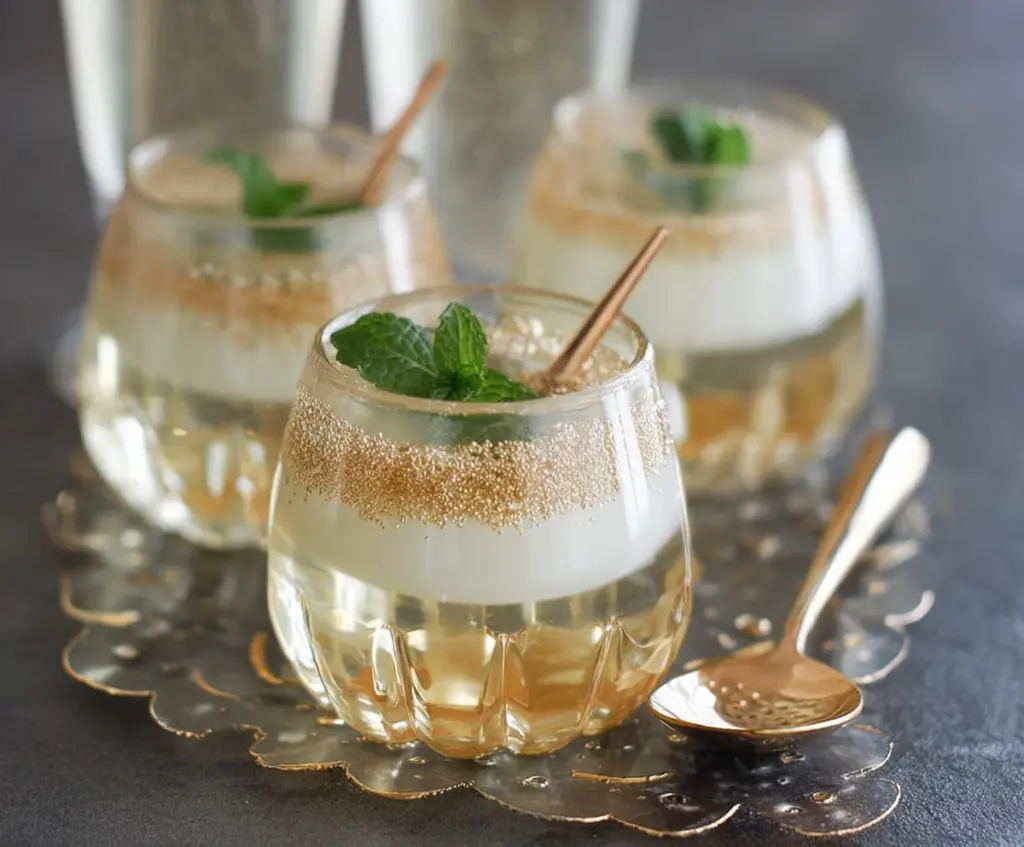 Delicious Champagne Jello Cups with sparkling effects for a festive celebration