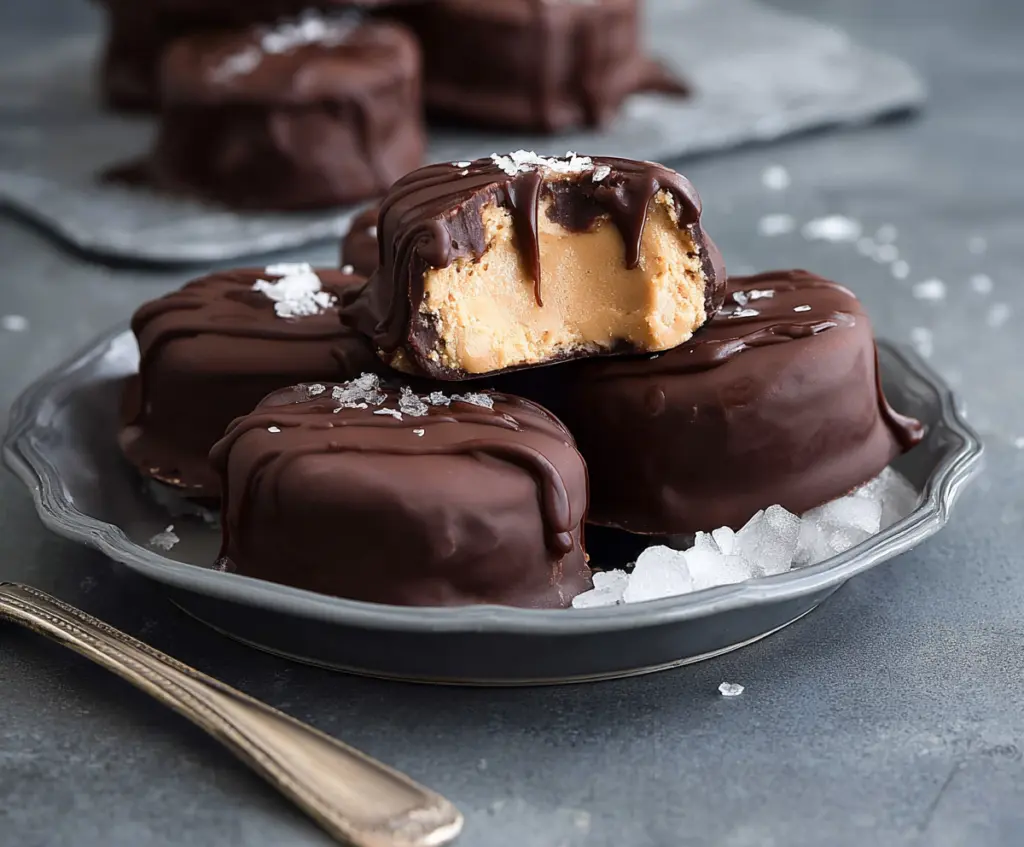 Delicious Chocolate Peanut Butter Frozen Yogurt Bites on a plate, perfect for a cooling snack