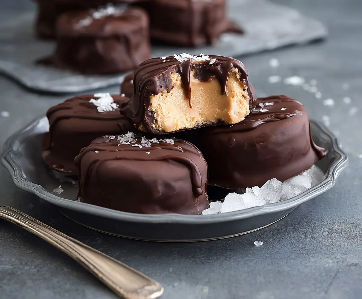 Delicious Chocolate Peanut Butter Frozen Yogurt Bites on a plate, perfect for a cooling snack