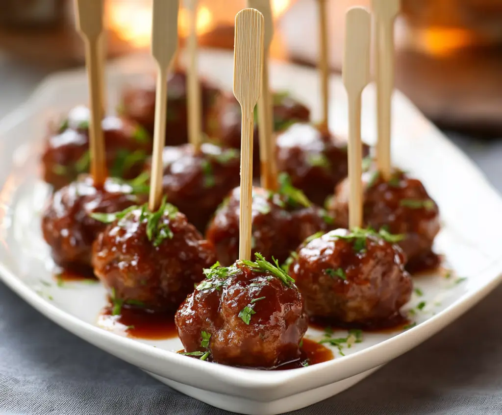 Delicious cocktail meatballs served on a platter, perfect for parties and gatherings.