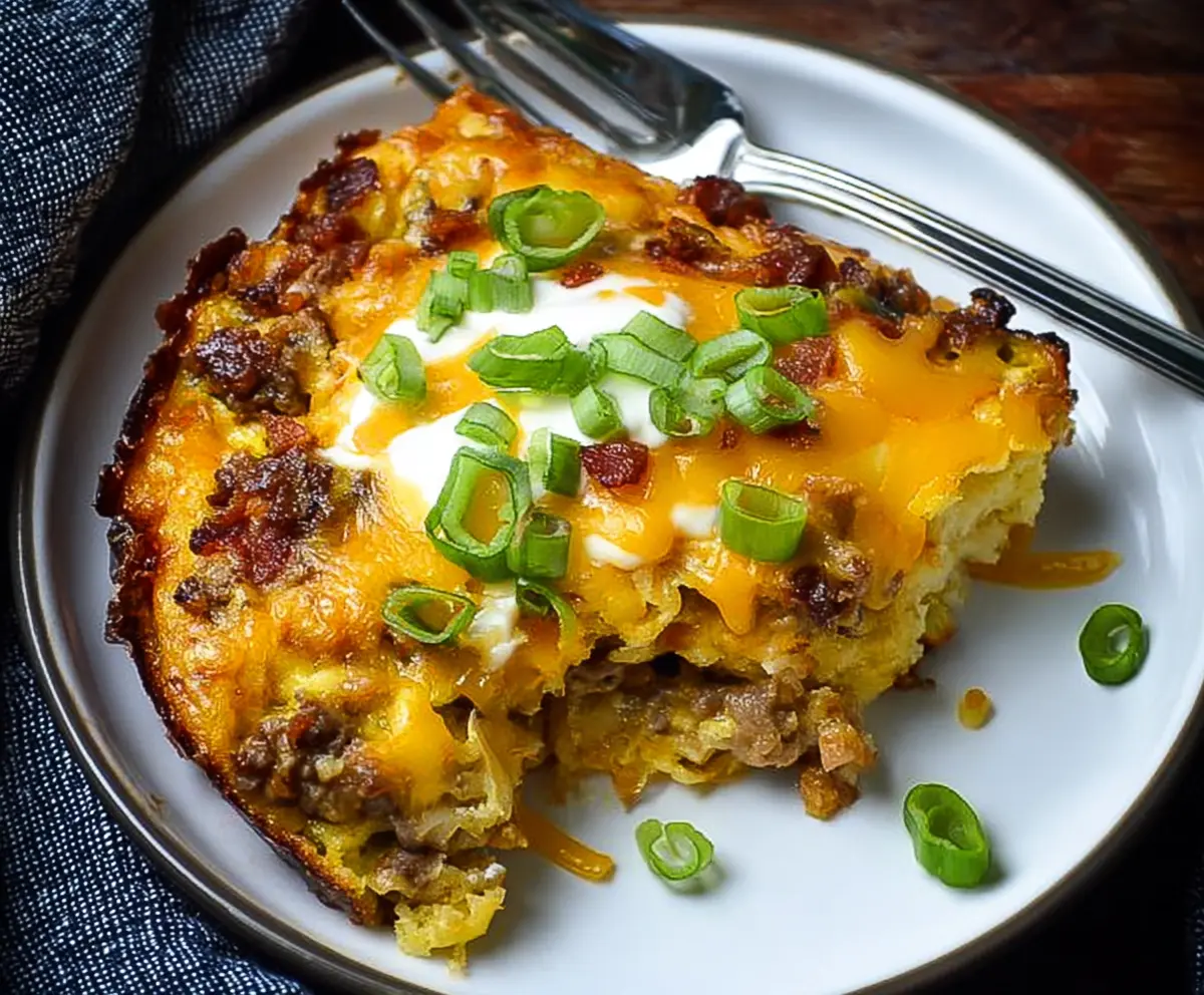 Delicious Crockpot Breakfast Casserole with eggs, cheese, and breakfast meats in a slow cooker.
