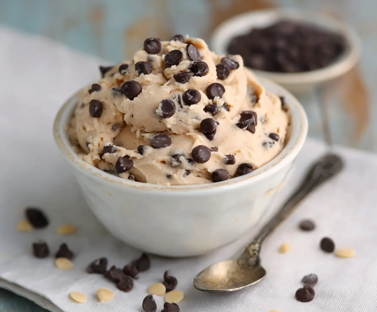 Healthy Greek Yogurt Protein Cookie Dough with nuts and chocolate chips for a nutritious snack