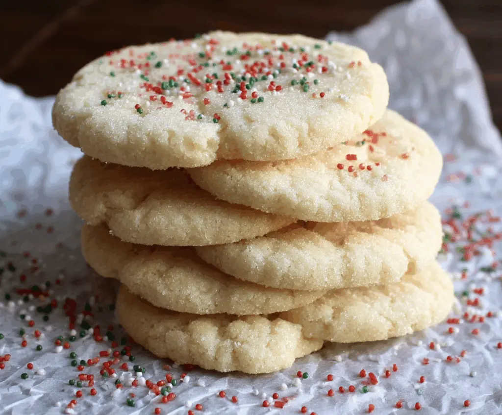 Delicious melt-in-your-mouth sugar cookies with a golden-brown crust and sugary topping.