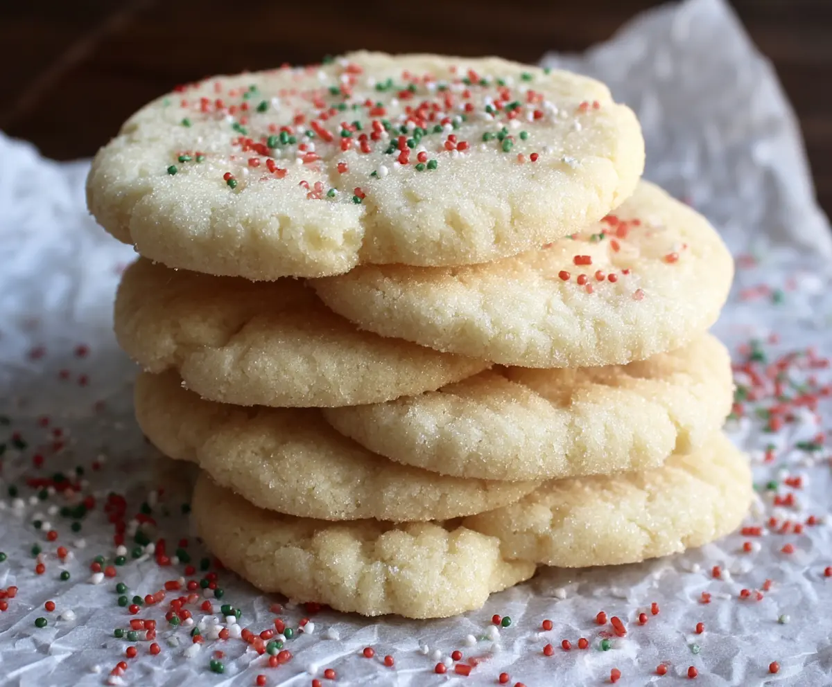 Delicious melt-in-your-mouth sugar cookies with a golden-brown crust and sugary topping.