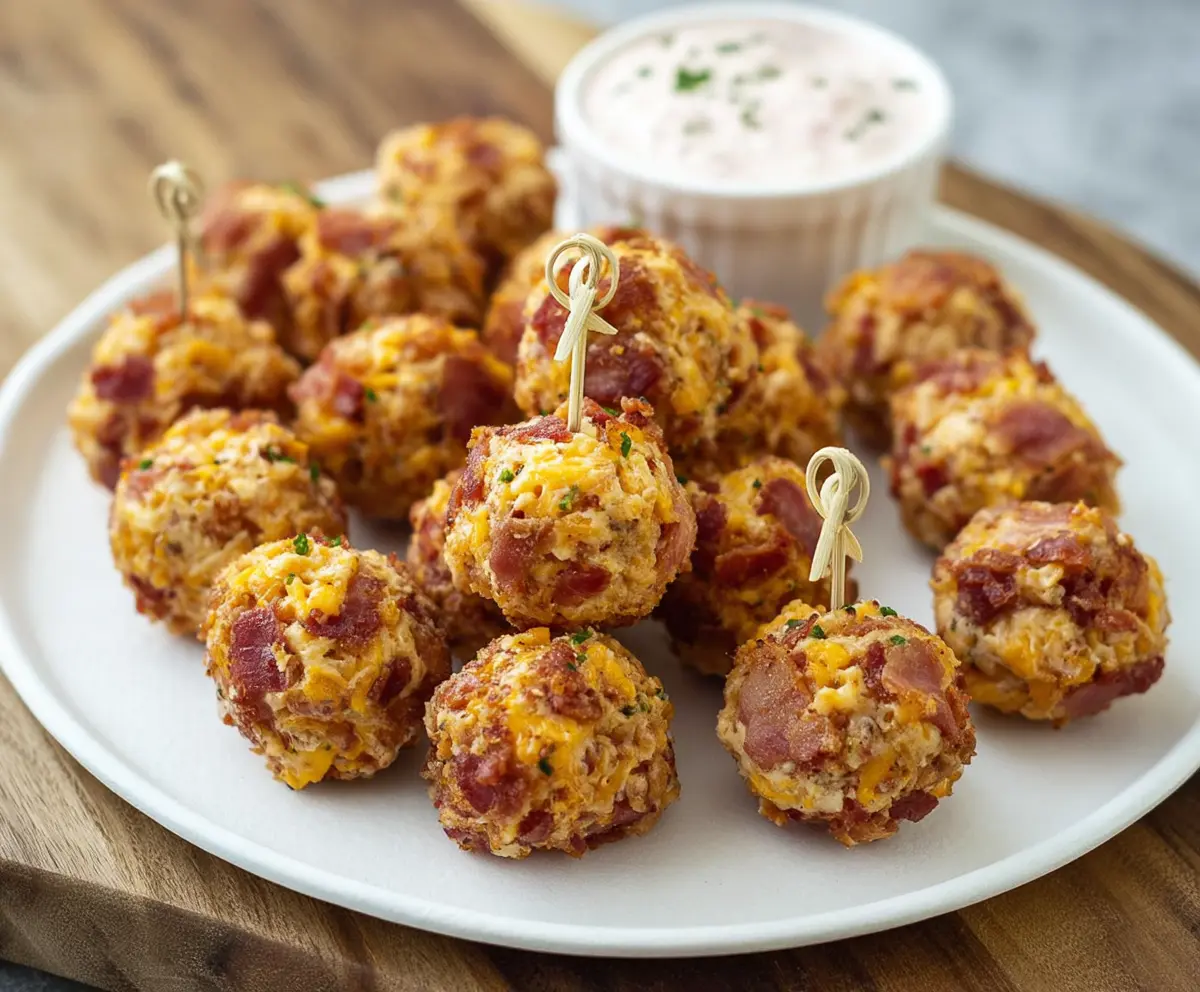 Delicious mini bacon ranch cheeseballs served as a savory appetizer.