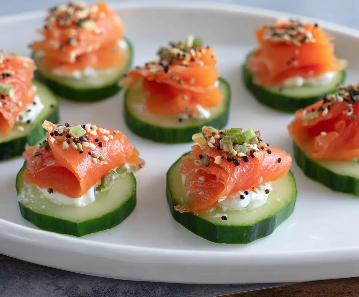 Delicious smoked salmon cucumber bites served as an elegant appetizer