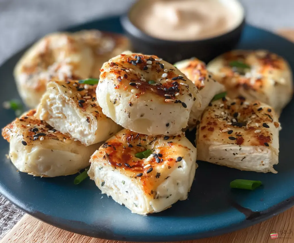 Delicious Tortilla Cream Cheese Bagel Bites appetizer on a plate, perfect for parties.
