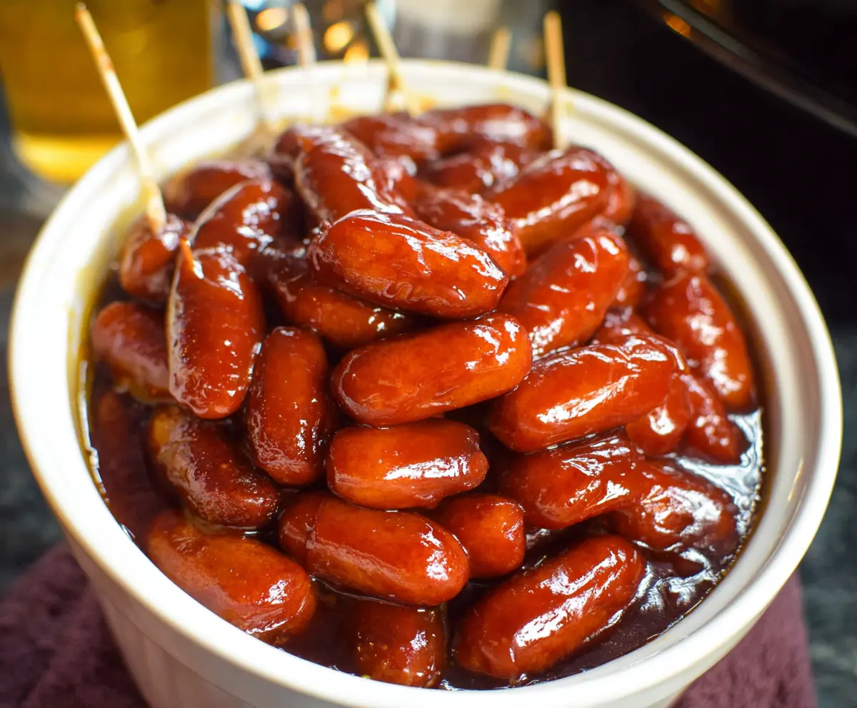 Delicious BBQ Little Smokies in a slow cooker, perfect for appetizers or parties
