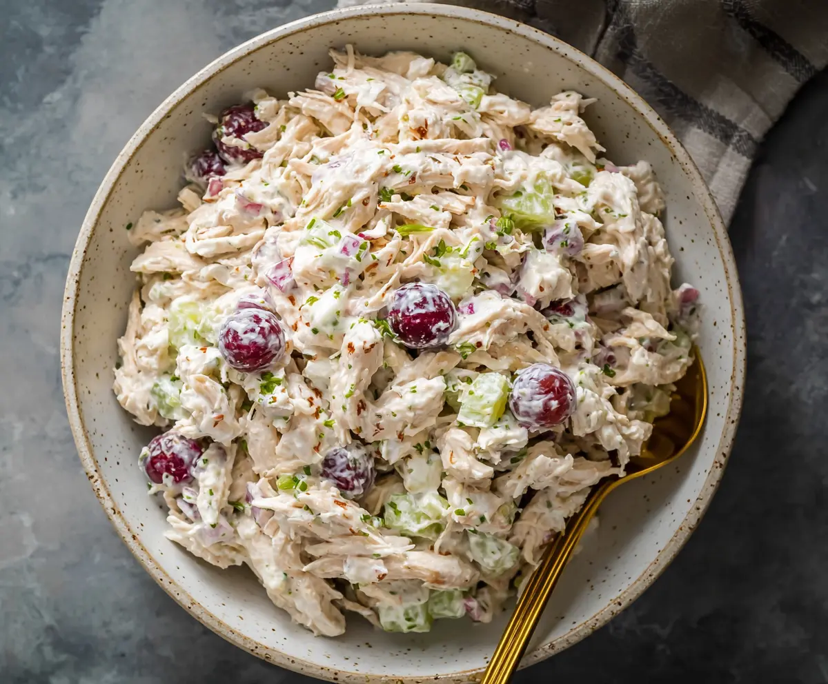Creamy Cottage Cheese Chicken Salad with fresh herbs and vegetables
