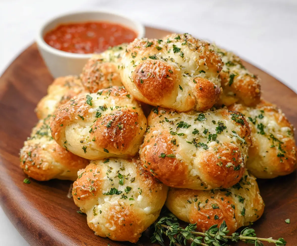Delicious cottage cheese garlic knots fresh out of the oven, golden and crispy.