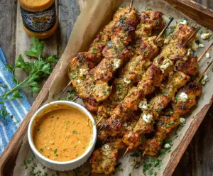 Juicy chicken skewers glazed with savory cowboy butter, perfect for grilling.