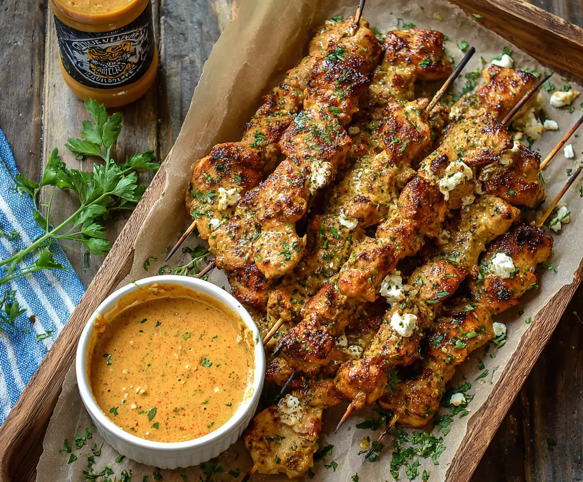 Juicy chicken skewers glazed with savory cowboy butter, perfect for grilling.
