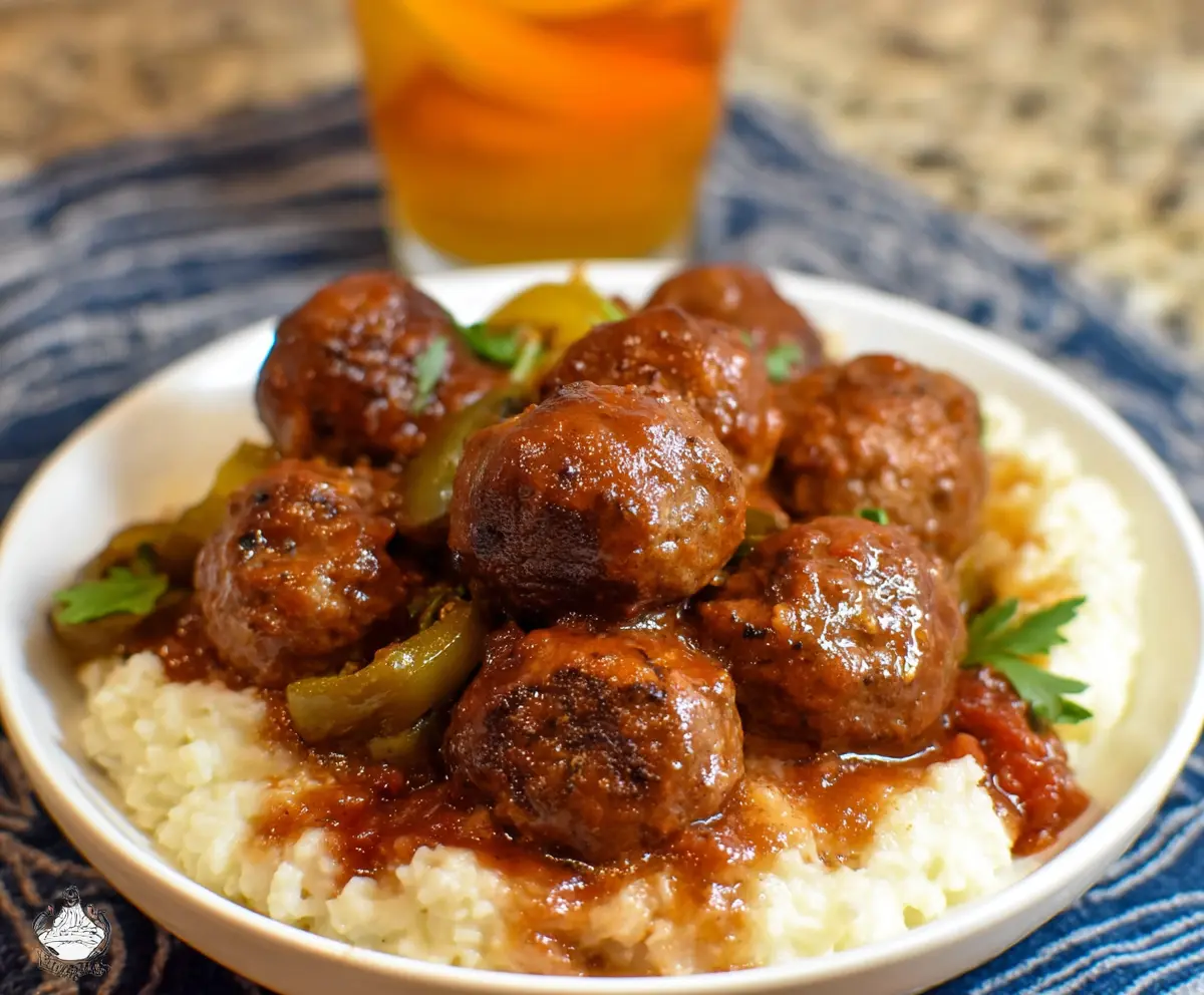 Delicious Crockpot Mississippi Meatballs in a savory sauce, perfect for serving as an appetizer or main dish.