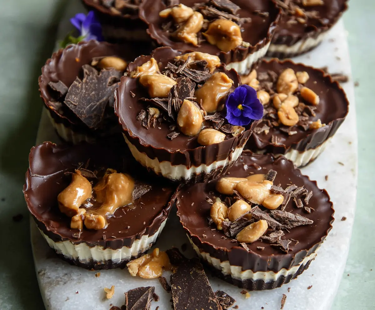 Healthy frozen peanut butter Greek yogurt cups topped with chocolate for a delicious snack.
