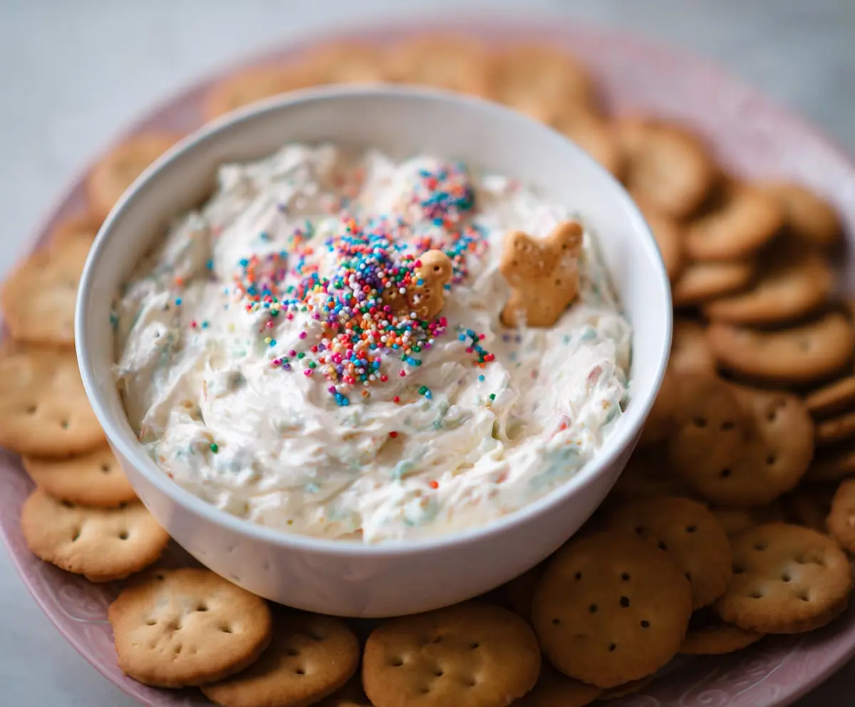 Delicious homemade Dunkaroo dip served with colorful cookies for a fun treat.