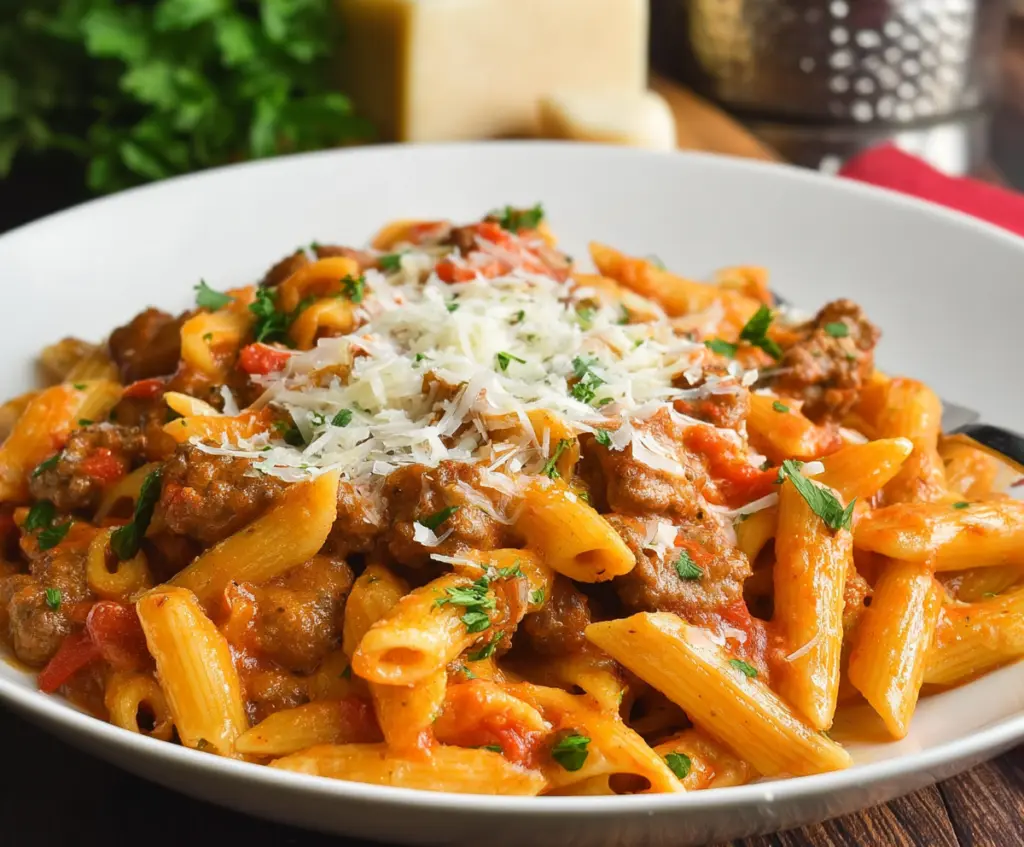 Creamy sausage pasta cooked in an Instant Pot with rich sauce and tender ingredients.