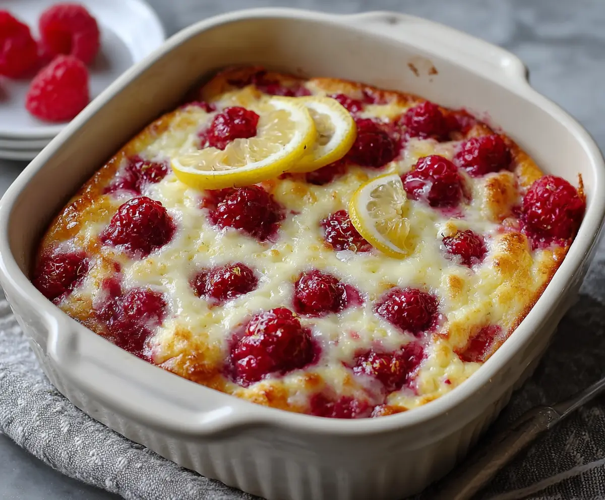 Delicious Lemon Raspberry Cottage Cheese Bake served fresh, perfect for a healthy breakfast or dessert.