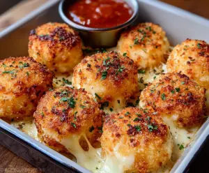 Delicious Parmesan Mozzarella Bites with golden crispy crust served on a white plate.