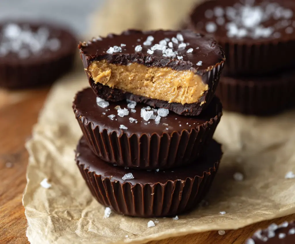 Delicious homemade protein peanut butter cups with creamy peanut butter and chocolate coating.
