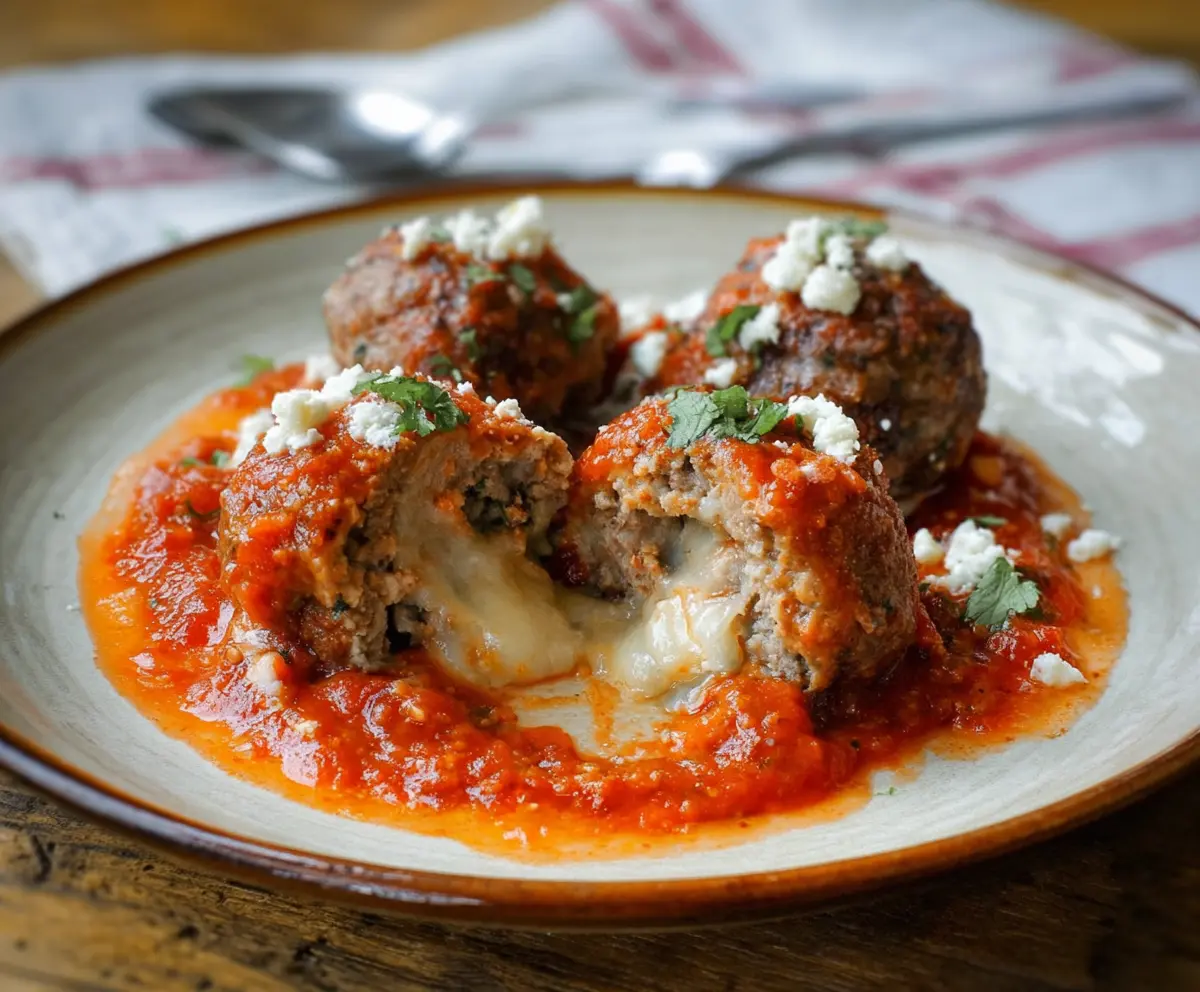 Delicious queso-stuffed meatballs with golden browned crust, perfect for appetizers.