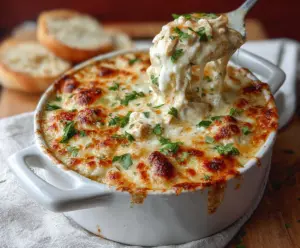 Comforting White Chicken Chili Cottage Cheese Winter Bake in a baking dish