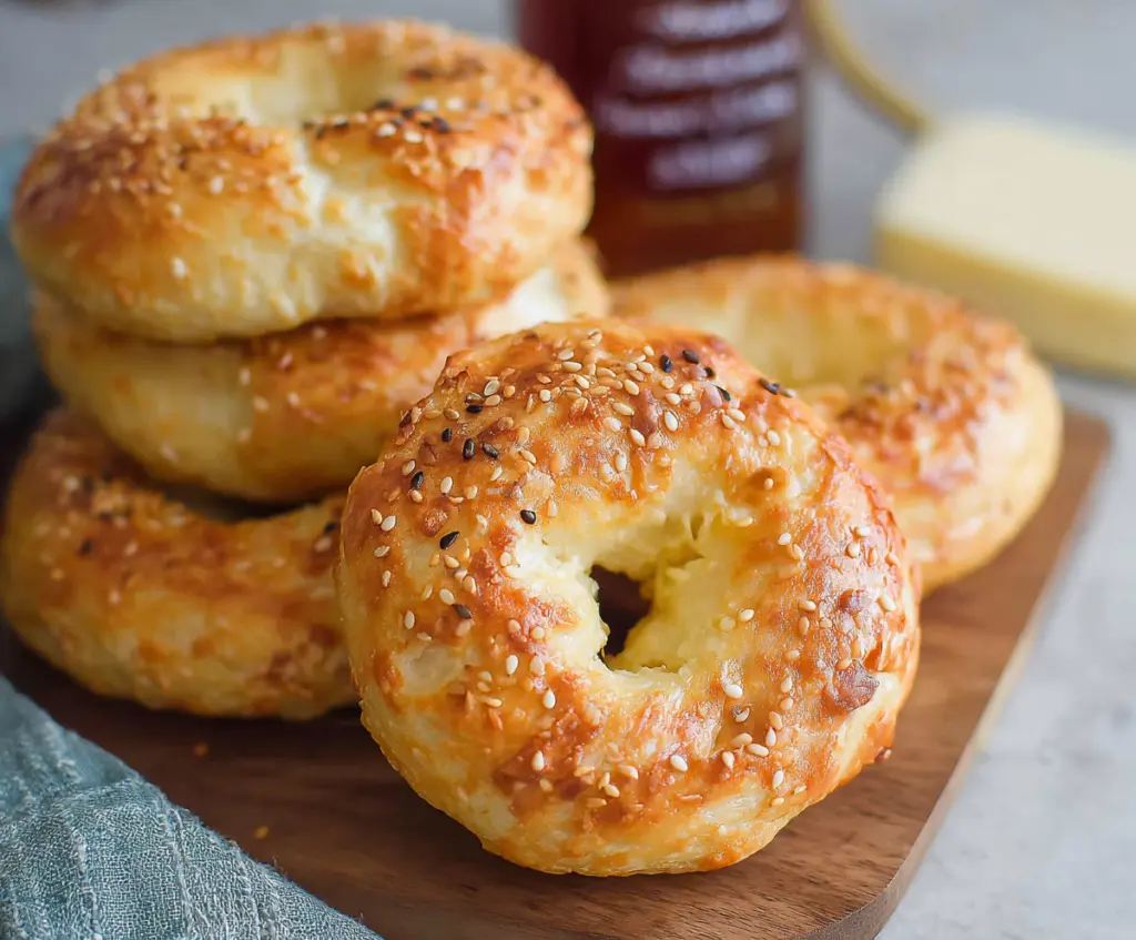 Delicious 3-ingredient cottage cheese bagels on a plate, showcasing their golden crust and soft interior.