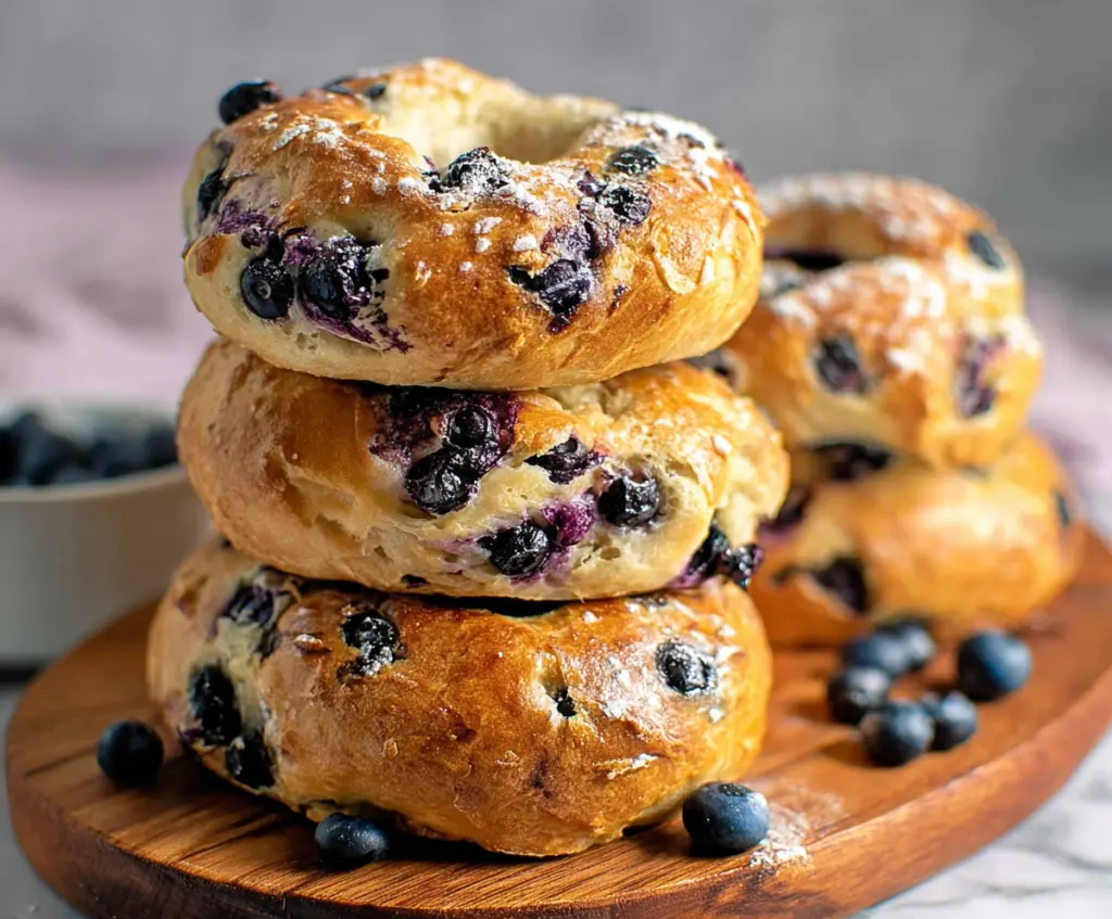 Delicious homemade blueberry bagels made with just four simple ingredients, perfect for breakfast or snacks.