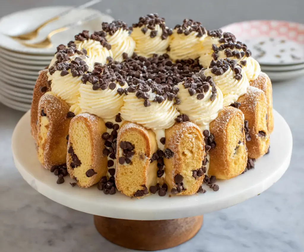 Delicious Cannoli Cake with creamy ricotta filling and crispy shell topping