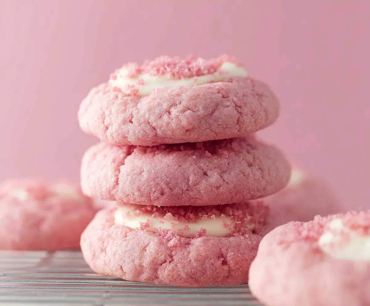 Delicious Crumbl Pink Velvet Cookies with creamy frosting and vibrant pink color.
