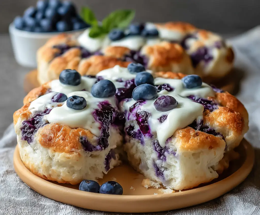 Delicious fluffy cottage cheese blueberry cloud bread on a plate, perfect for breakfast or snack.