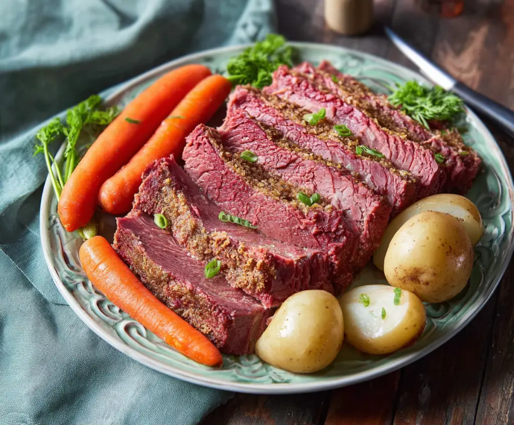Delicious homemade Instant Pot corned beef brisket served with cabbage and potatoes.