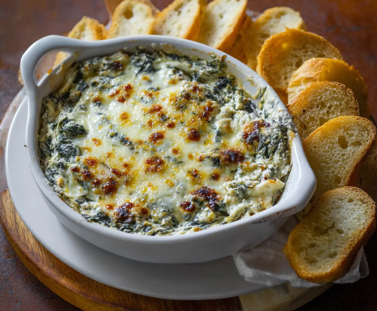 Creamy Longhorn Steakhouse Spinach Dip served in a bowl, garnished with herbs, perfect appetizer for parties.