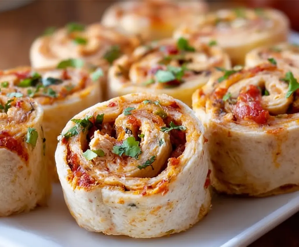 Delicious Mexican Chicken Pinwheel Roll-ups with colorful ingredients and savory filling