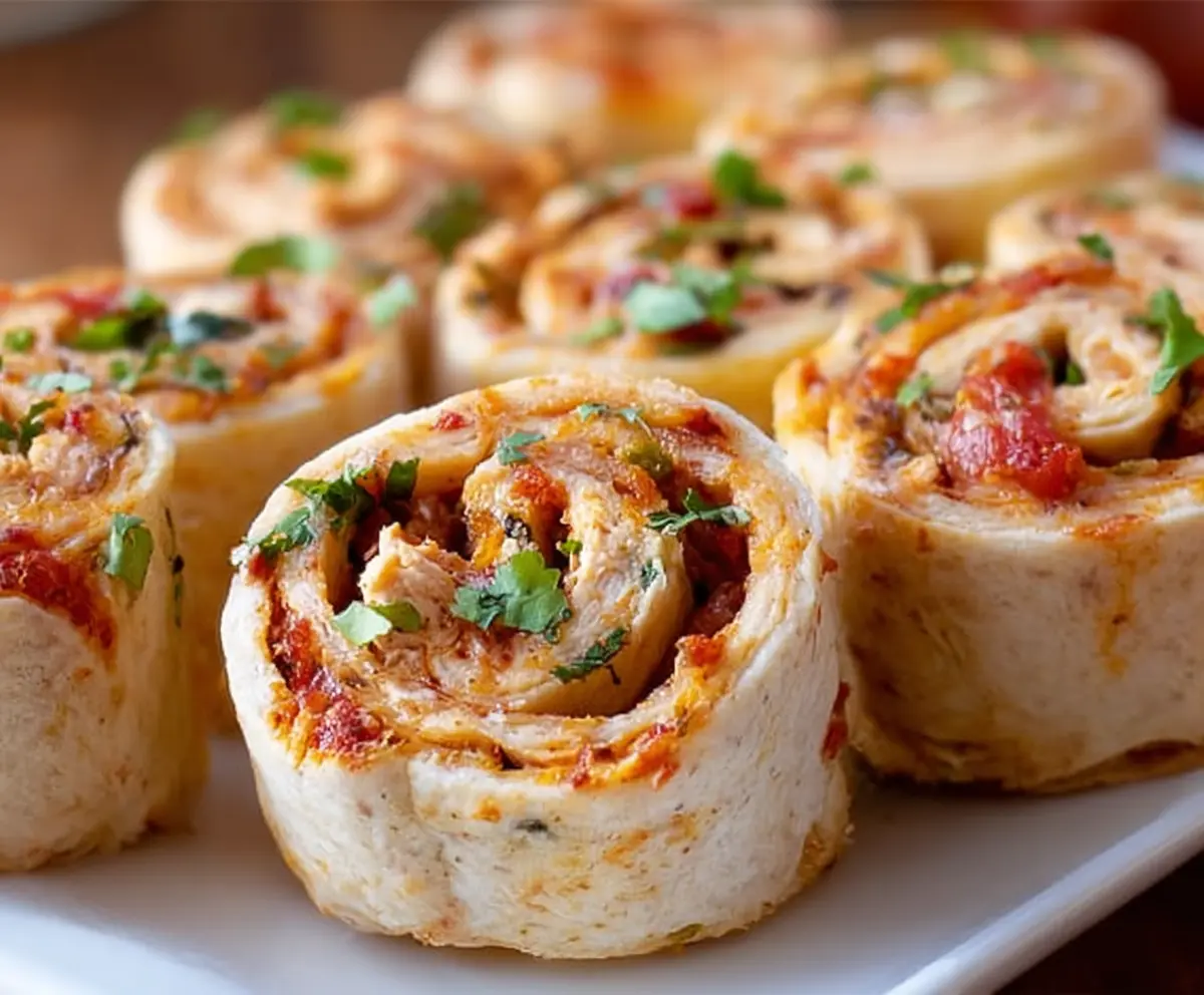 Delicious Mexican Chicken Pinwheel Roll-ups with colorful ingredients and savory filling