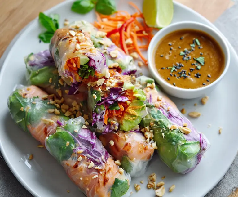 Salmon Fresh Spring Rolls With Peanut Sauce