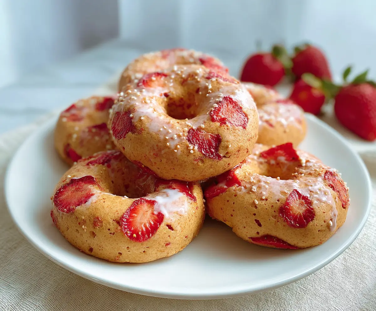 Delicious strawberry bagels topped with fresh strawberries and cream cheese.
