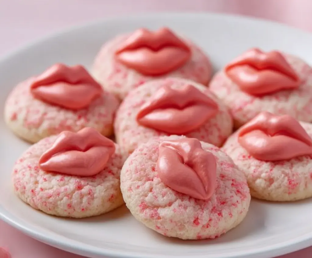 Delicious Strawberry Kiss Cookies with fresh strawberries and sweet icing topping.