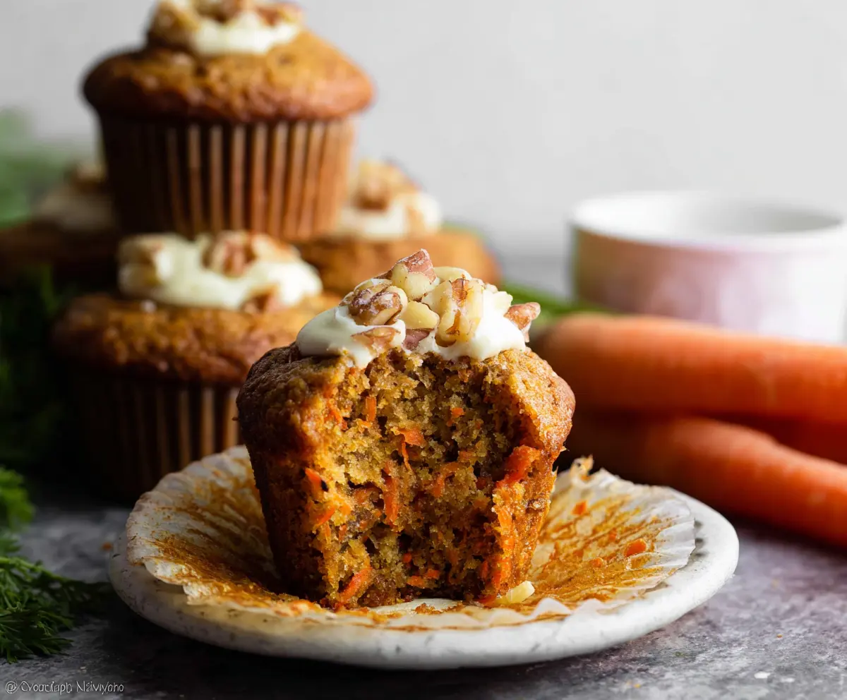 Delicious homemade carrot cake muffins filled with grated carrots and spices, perfect for breakfast or snack.