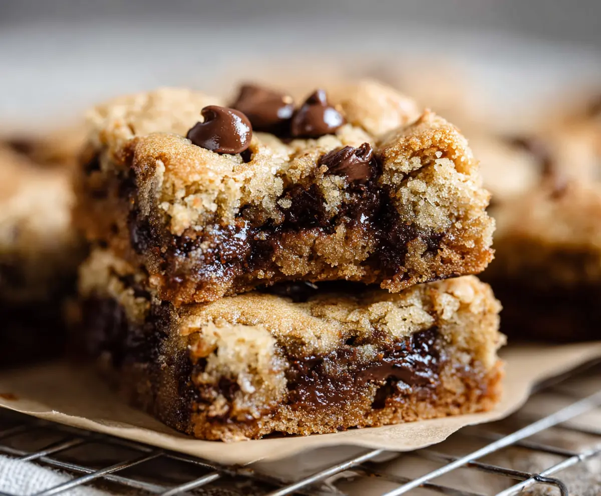 Delicious chocolate chip sourdough cookie bars sliced and ready to enjoy
