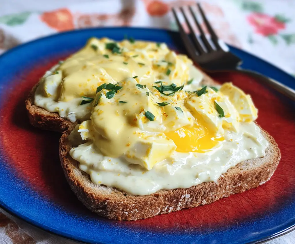 Delicious creamed eggs served on toasted bread for a quick breakfast or brunch.
