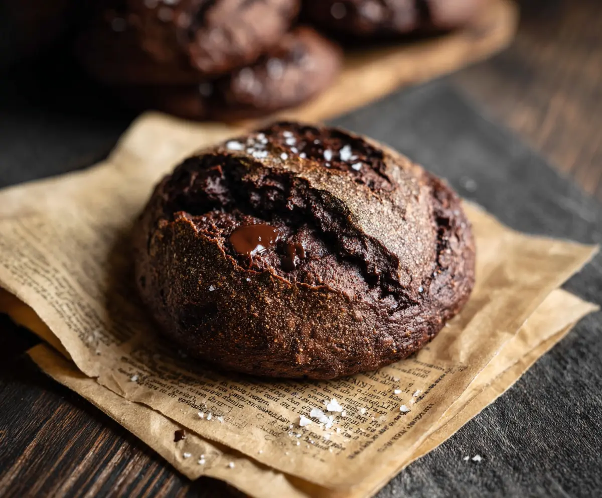 Delicious double chocolate chip sourdough discard bread on a wooden cutting board