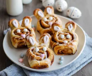 Delicious Easter Bunny Cinnamon Rolls with sweet icing, perfect for spring celebrations.