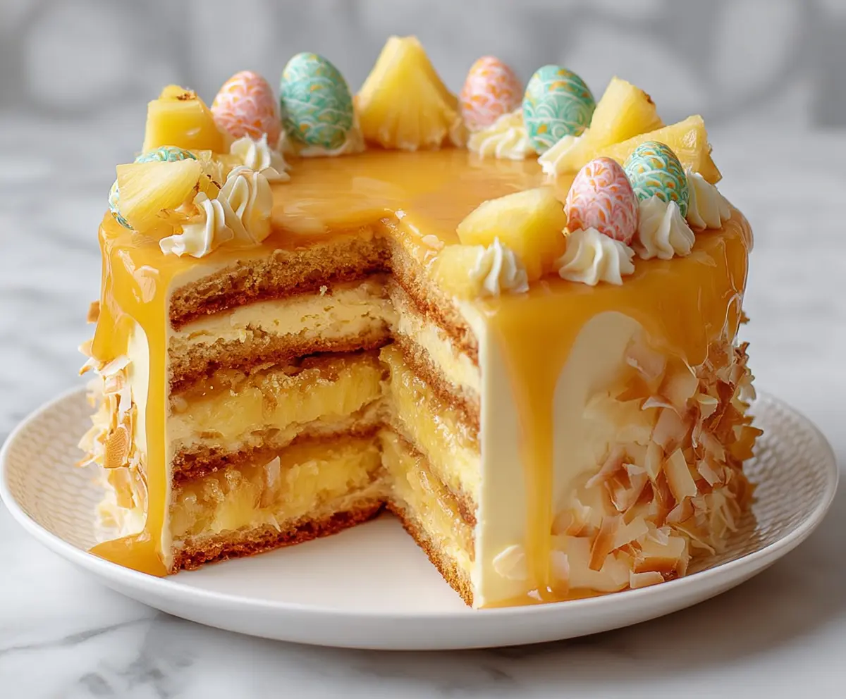 Decorative Easter Pineapple Heaven Cake with colorful frosting and festive toppings for spring celebration.